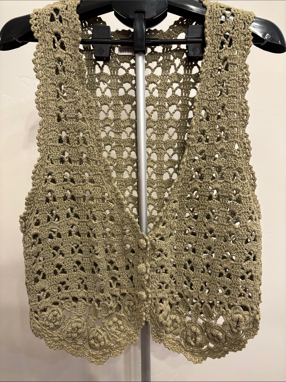 Vintage Anchor Blue Crocheted Olive Green Vest